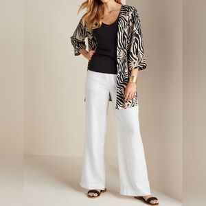 Soft Surroundings 100% Linen Wide Leg Pants with Drawstring Elastic Waist. TL